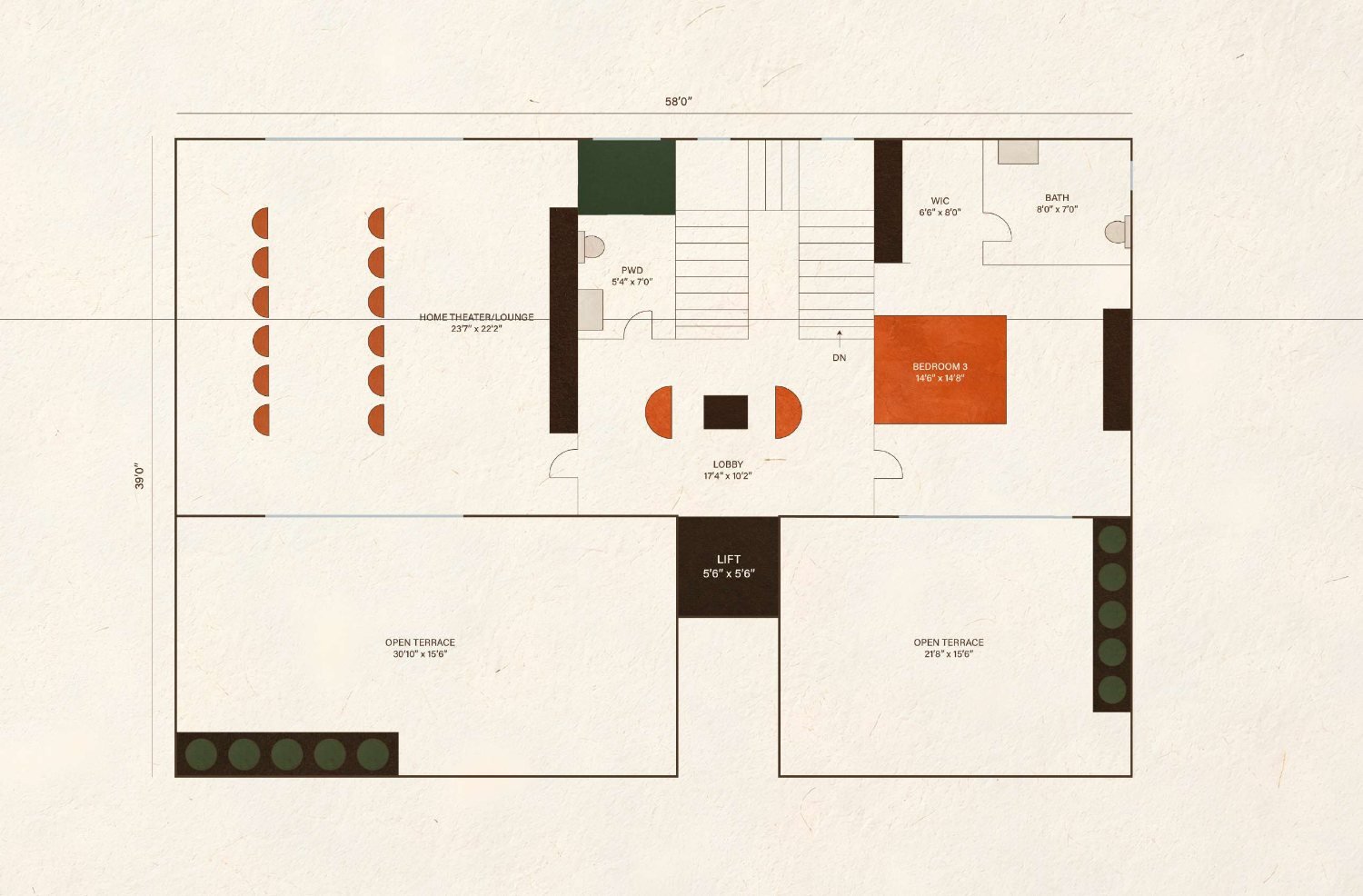 Subishi Nirvana 500 sq.yd east facing villa — second floor plan