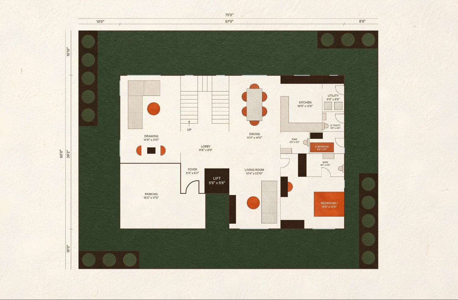 Subishi Nirvana 500 sq.yd west facing villa — ground floor plan